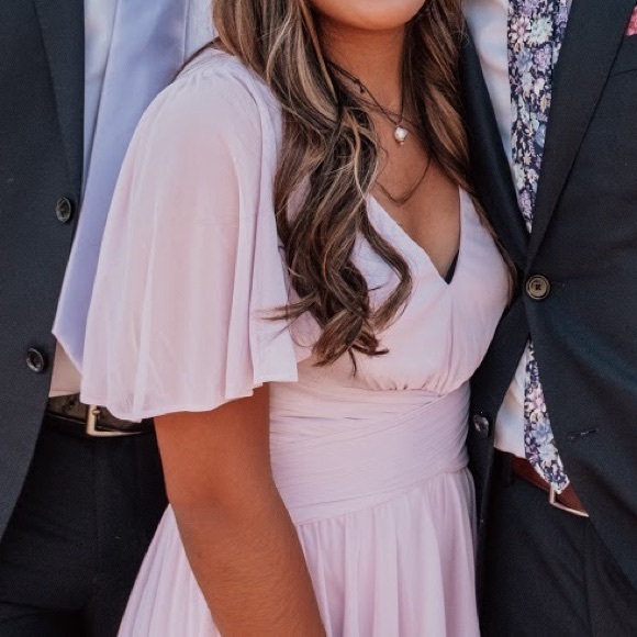 David’s Bridal Flutter Sleeve Crisscross Mesh Prom/Bridesmaid Dress - Picture 7 of 9